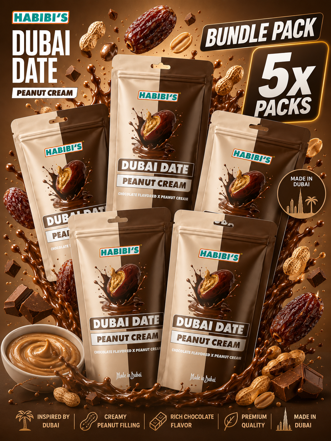 5x Habibi’s Dubai dadelpindacrème 100g (bundel)