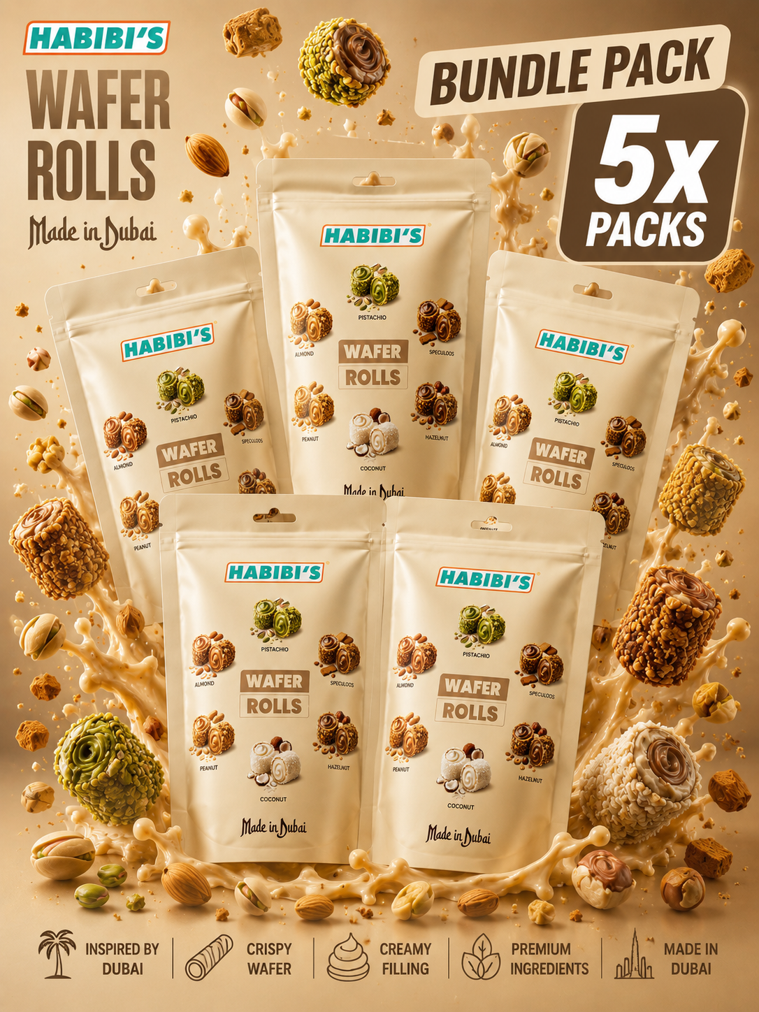 5x Habibi’s mix van wafeltjesrolletjes 100g (bundel)